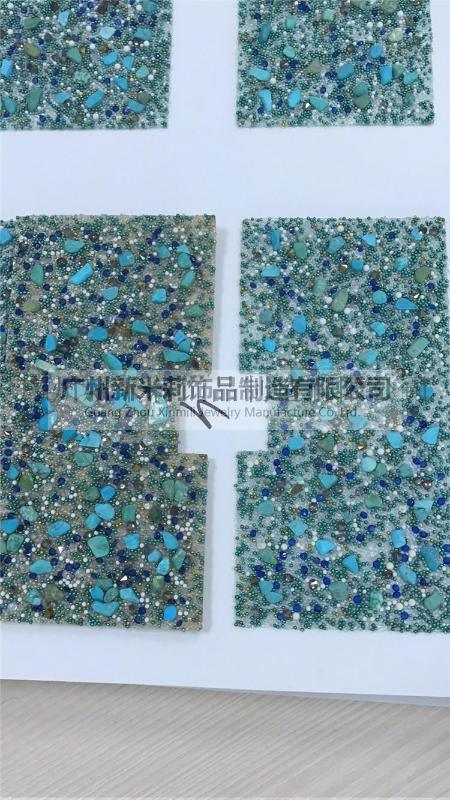2017新品萊茵石鉆布貼片 綠松石米珠背膠化妝品盒貼片 尺寸定制打樣生產(chǎn)